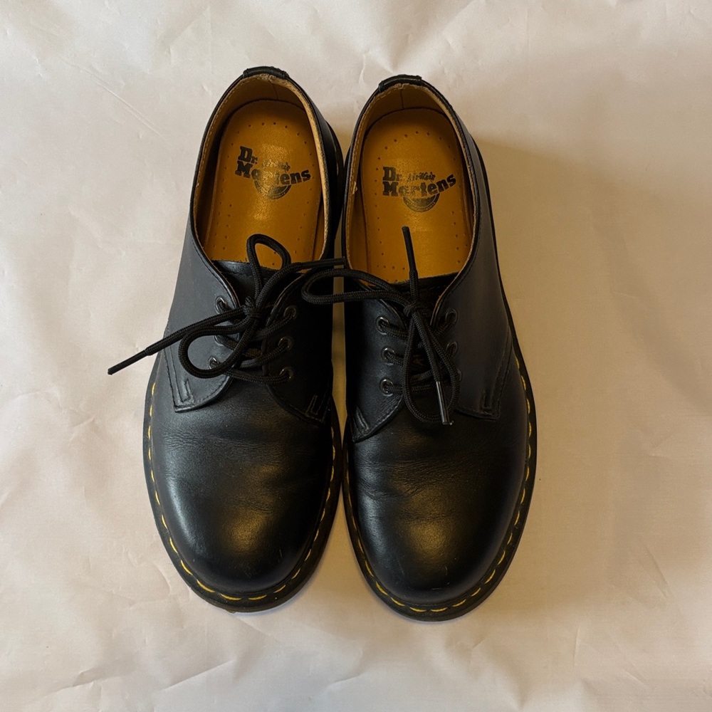 Dr. Martens Black Leather 3-Eye Derby with Yellow Stitching